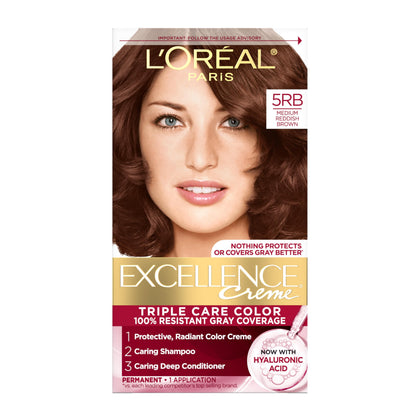 L'Oreal Paris Excellence Crème Hair Dye 5RB Medium Reddish Brown packaging front view