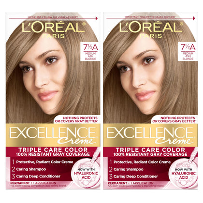 L'Oreal Paris Excellence Crème Hair Dye 7.5A Medium Ash Blonde kit front view