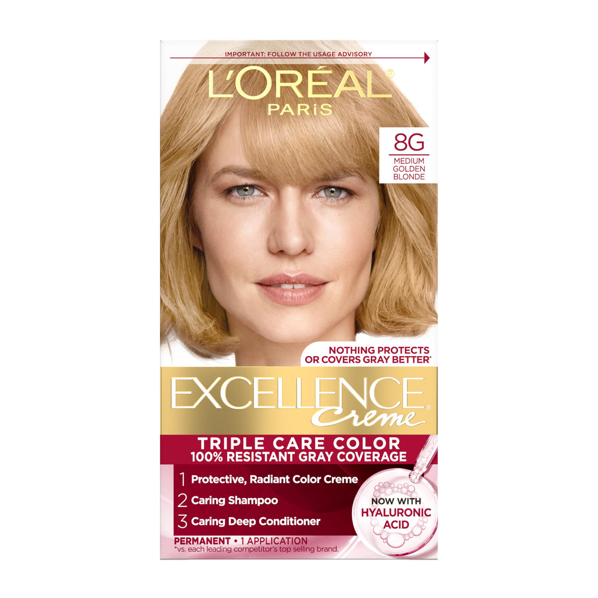 L'Oreal Paris Excellence Crème Hair Dye 8G Medium Golden Blonde front view