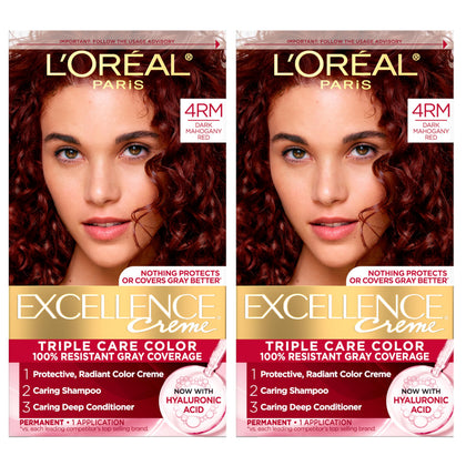 L'Oreal Paris Excellence Crème Hair Dye Kit 4RM Dark Mahogany Red front view