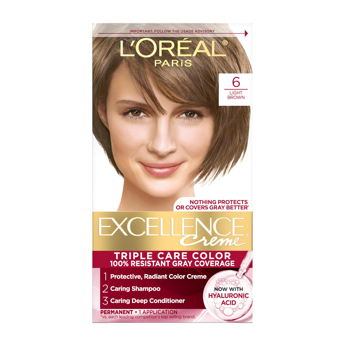 L'Oreal Paris Excellence Crème Permanent Hair Dye 6 Light Brown front view