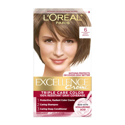 L'Oreal Paris Excellence Crème Permanent Hair Dye 6 Light Brown front view