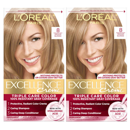 L'Oreal Paris Excellence Crème Permanent Hair Dye 8 Medium Blonde packaging front view