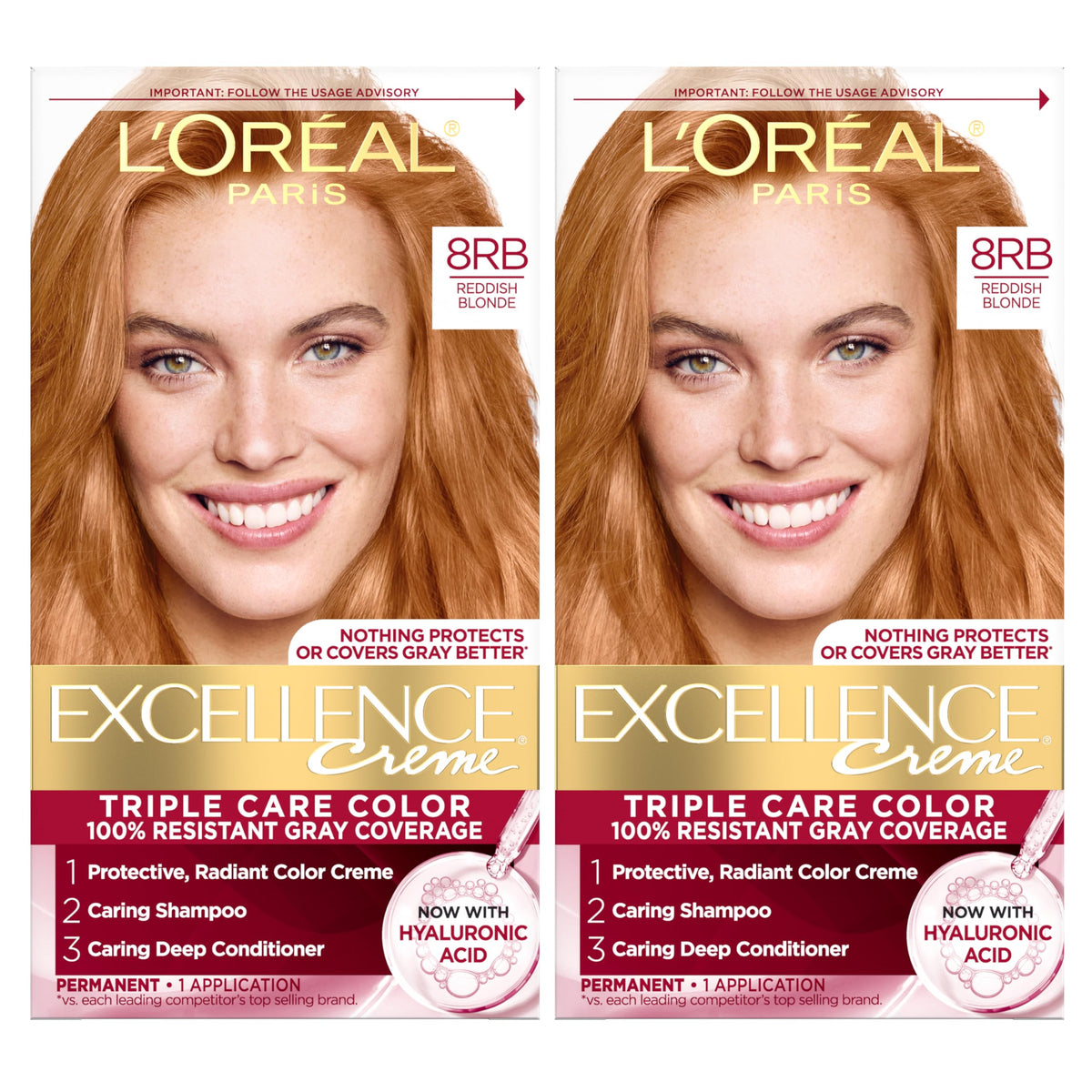 L'Oreal Paris Excellence Crème Permanent Hair Dye 8RB Reddish Blonde front view
