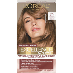L'Oreal Paris Excellence Universal Nudes Hair Colour 7N Dark Blonde kit front view