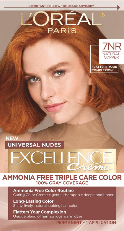 L'Oreal Paris Excellence Universal Nudes Hair Colour 7NR Natural Copper kit front view