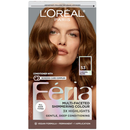 L'Oreal Paris Feria 53 Caramel Glow hair colour kit front view