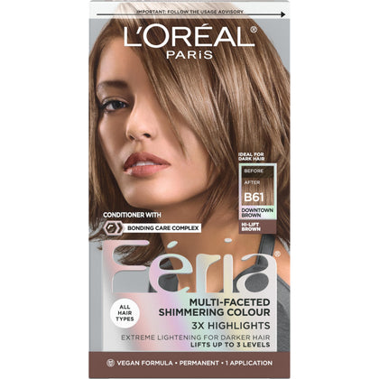L'Oreal Paris Feria B61 Downtown Brown hair dye kit front view