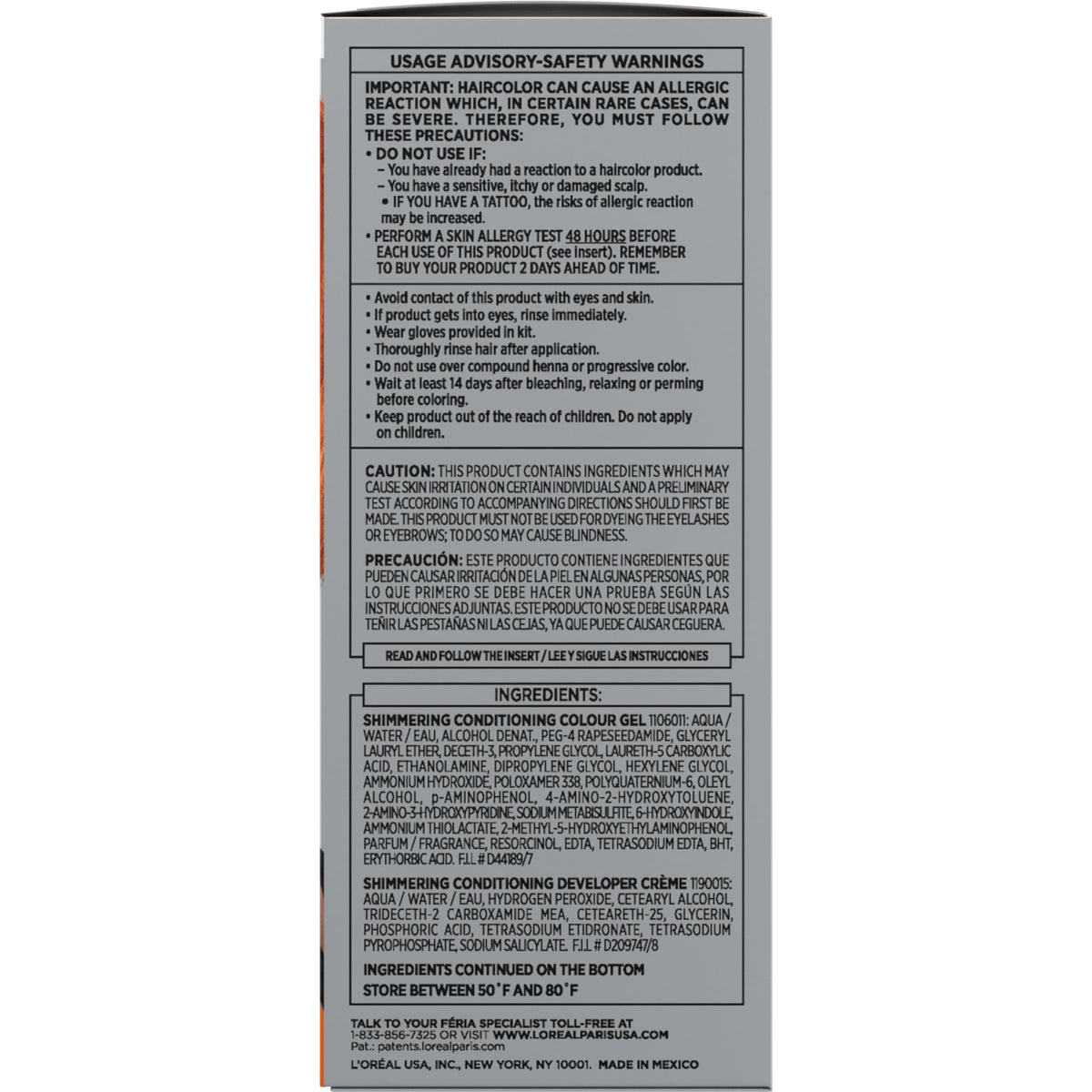 L'Oreal Paris Feria C74 Copper Crave Hair Colour ingredients list