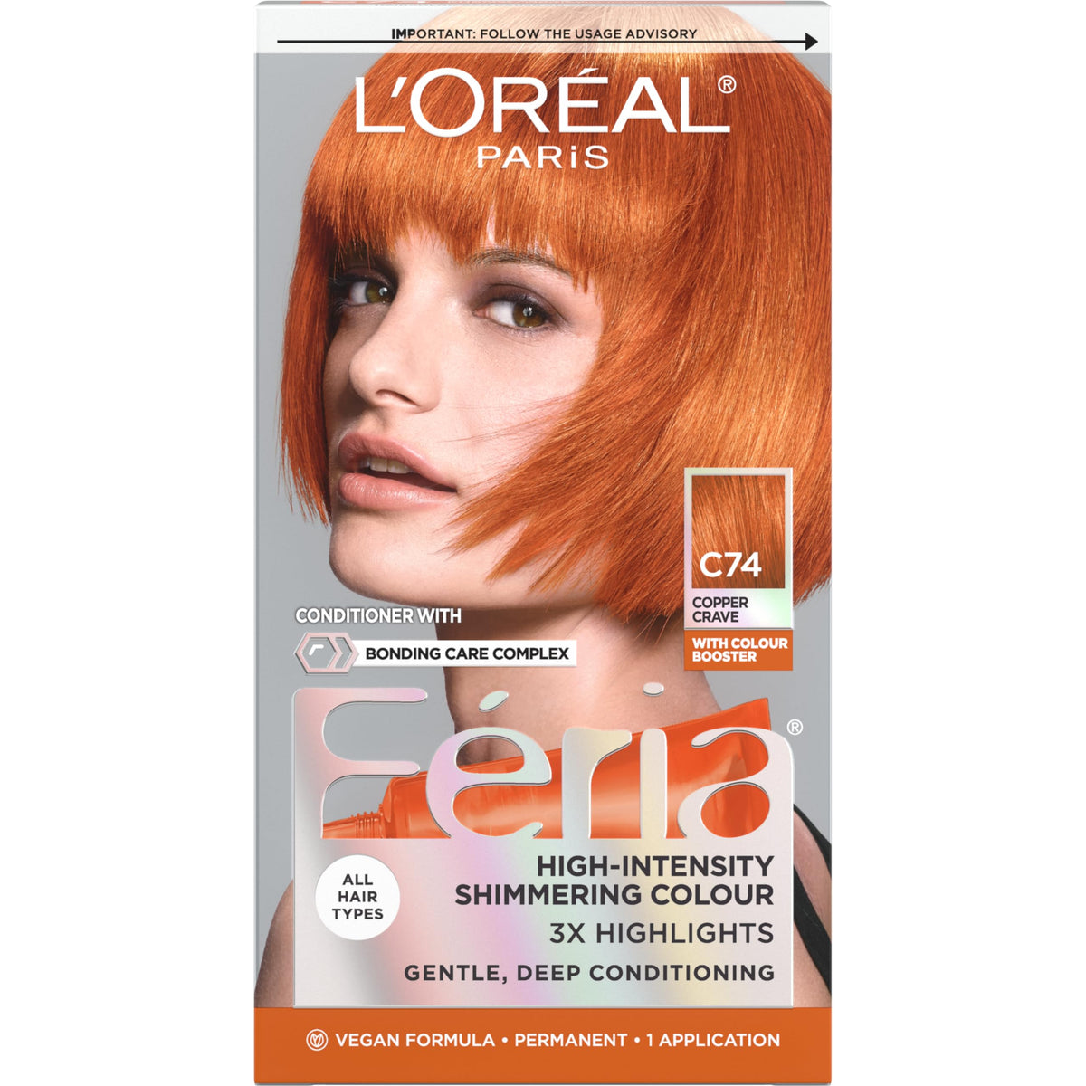 L'Oreal Paris Feria C74 Copper Crave Hair Colour kit front view