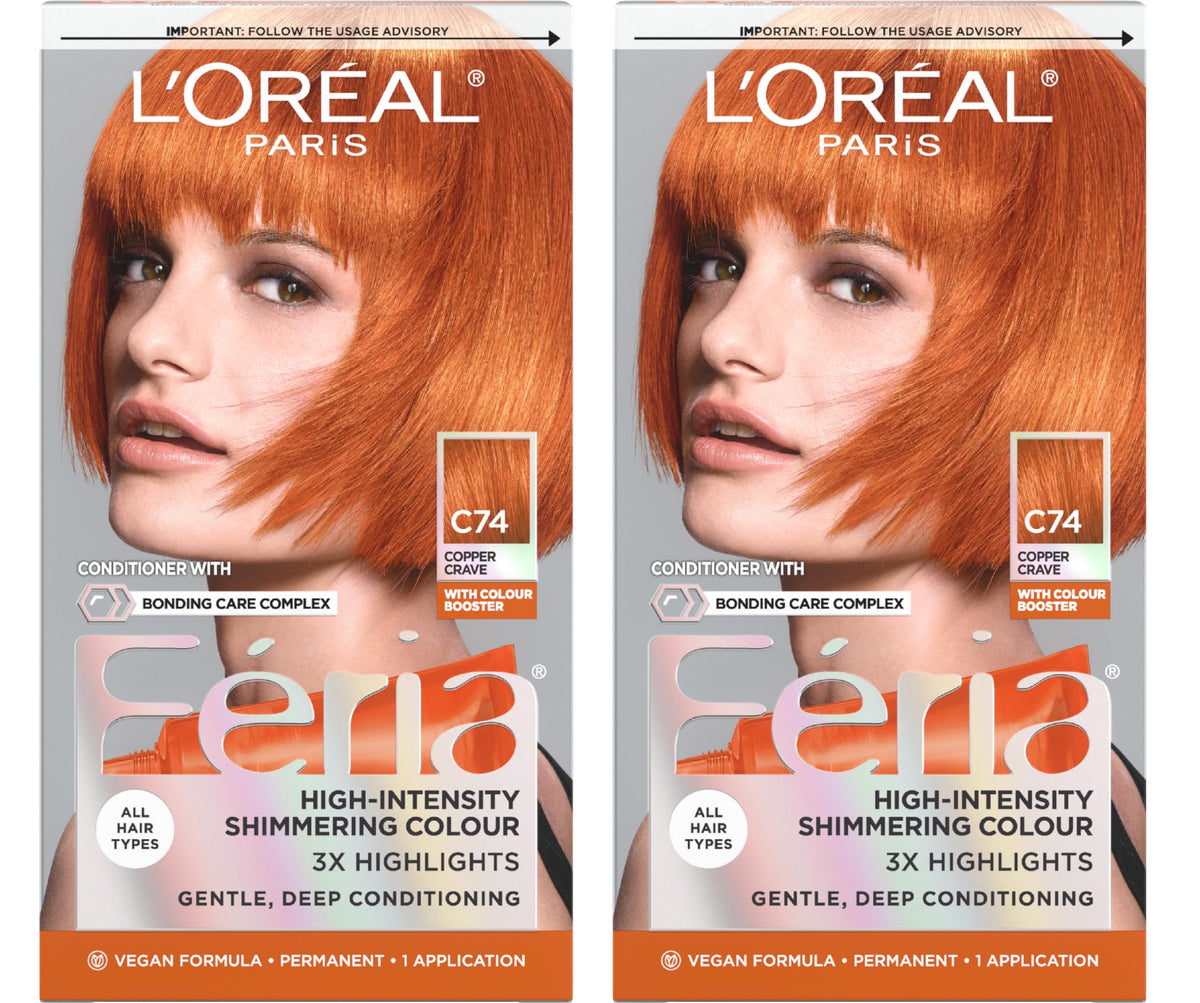 L'Oreal Paris Feria C74 Intense Copper hair dye kit front view