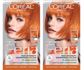 L'Oreal Paris Feria C74 Intense Copper hair dye kit front view