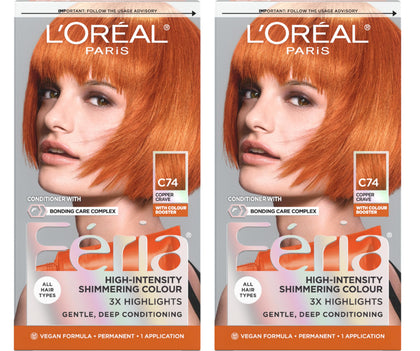 L'Oreal Paris Feria C74 Intense Copper hair dye kit front view