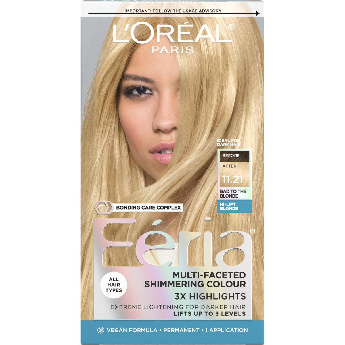 L'Oreal Paris Feria Hair Colour 11.21 Bad to the Blonde front view
