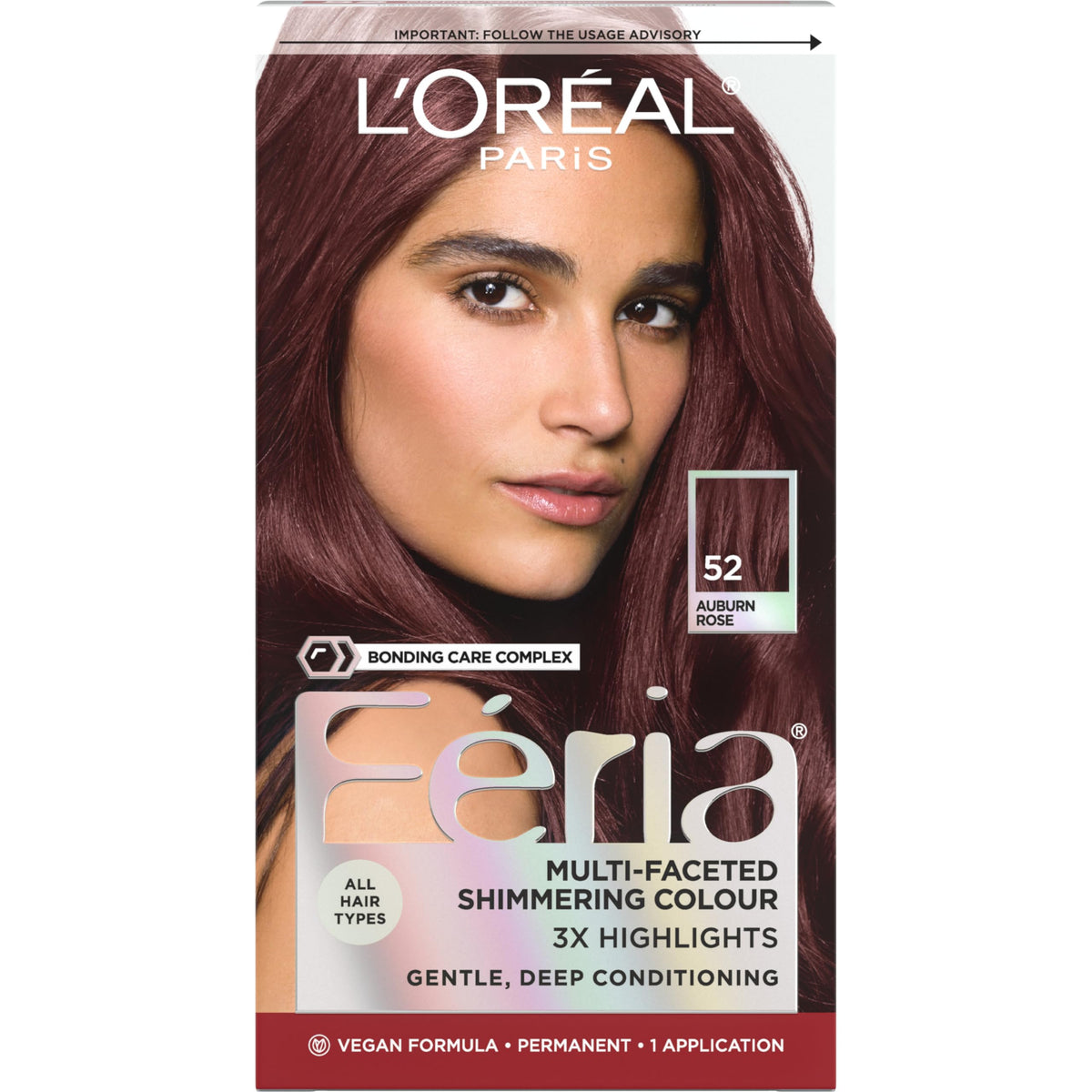 L'Oreal Paris Feria Hair Colour Kit 52 Auburn Rose front view