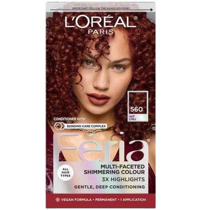 L'Oreal Paris Feria Multi-Faceted Hair Colour 560 Hot Chili kit front view