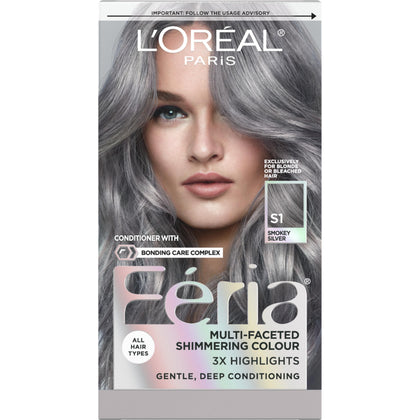 L'Oreal Paris Feria Smokey Silver hair dye kit front view