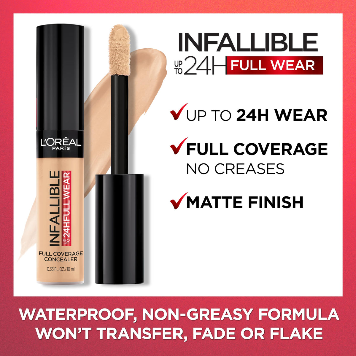 L'Oreal Paris Full Wear Concealer on vanity with makeup tools