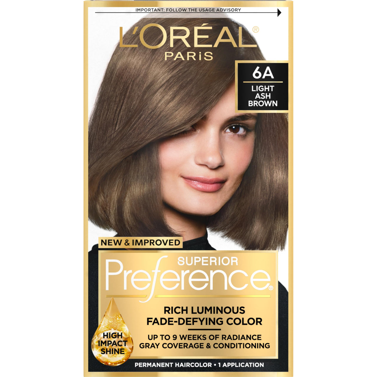 L'Oreal Paris Hair Dye Kit Light Ash Brown 6A front view with packaging