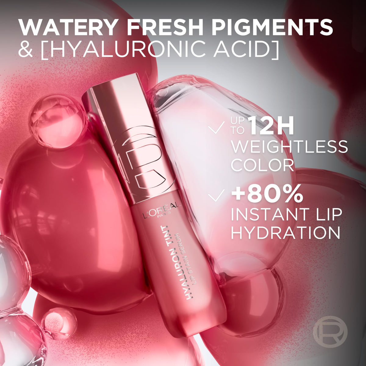 L'Oreal Paris Hyaluron Tint Lip Stain Serum packaging display