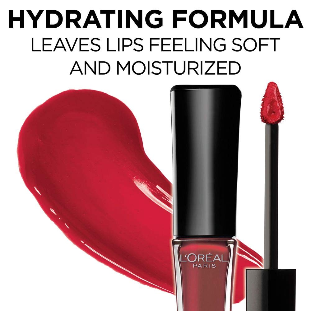 L'Oreal Paris Infallible 8 Hour Lip Gloss Rebel Red on model's lips