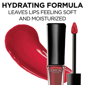 L'Oreal Paris Infallible 8 Hour Lip Gloss Rebel Red on model's lips