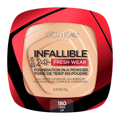 L'Oreal Paris Infallible Fresh Wear Powder Foundation front view in Linen shade