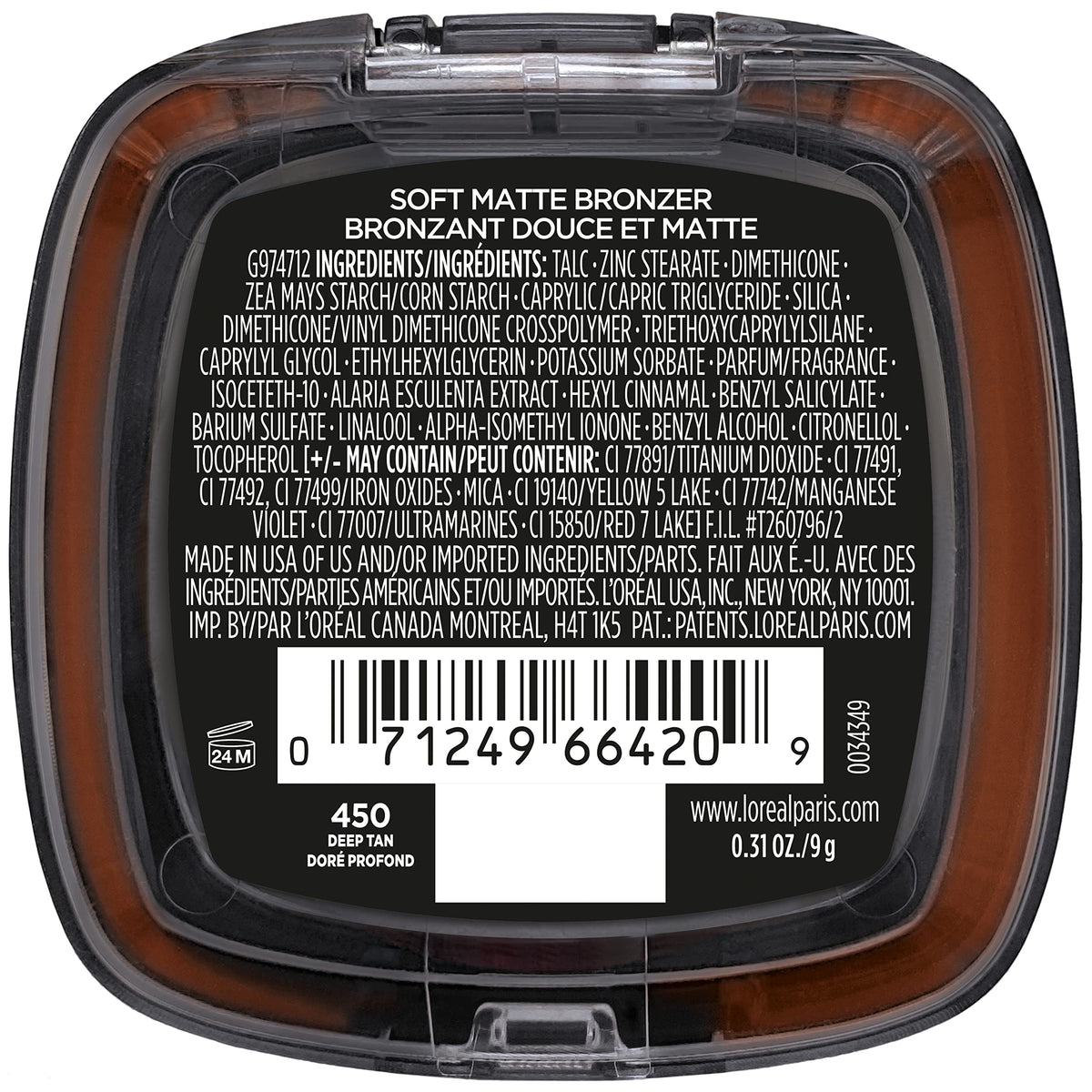 L'Oreal Paris Infallible Soft Matte Bronzer Deep Tan with makeup brush