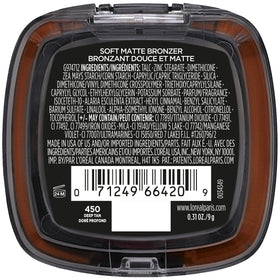 L'Oreal Paris Infallible Soft Matte Bronzer Deep Tan with makeup brush