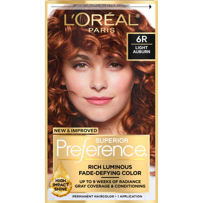 L'Oreal Paris Light Auburn 6R hair dye kit front view