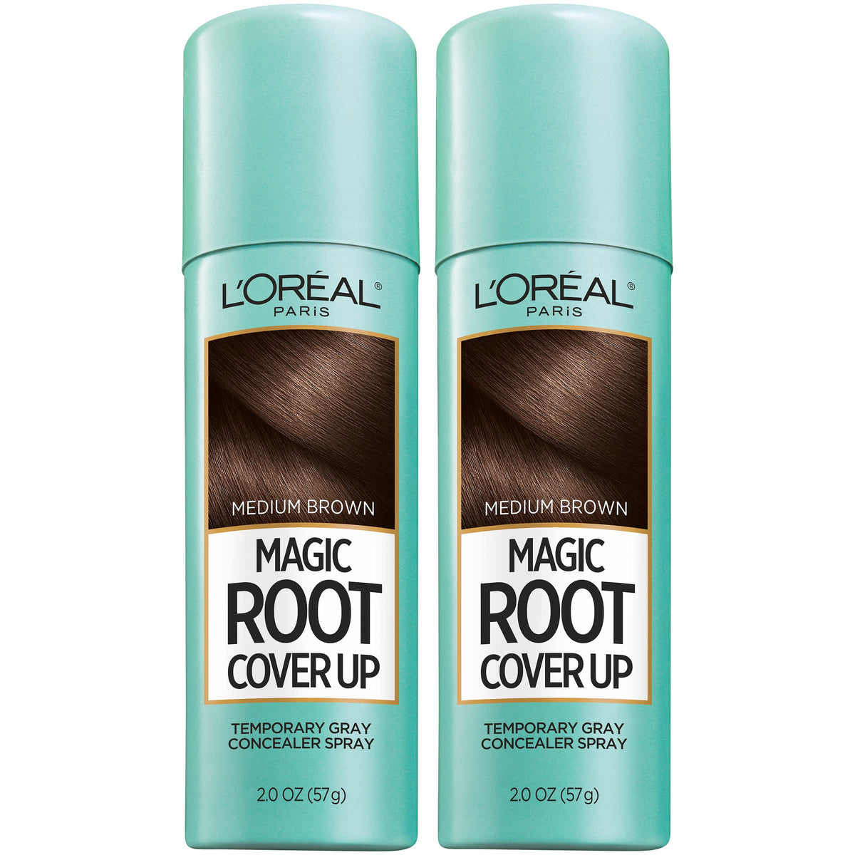 L'Oreal Paris Magic Root Cover Up Gray Hair Spray front view, Medium Brown