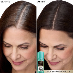 L'Oreal Paris Magic Root Cover Up Light Brown Spray with application instructions