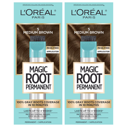 L'Oreal Paris Magic Root Permanent Hair Color Kit front view, 5 Medium Brown