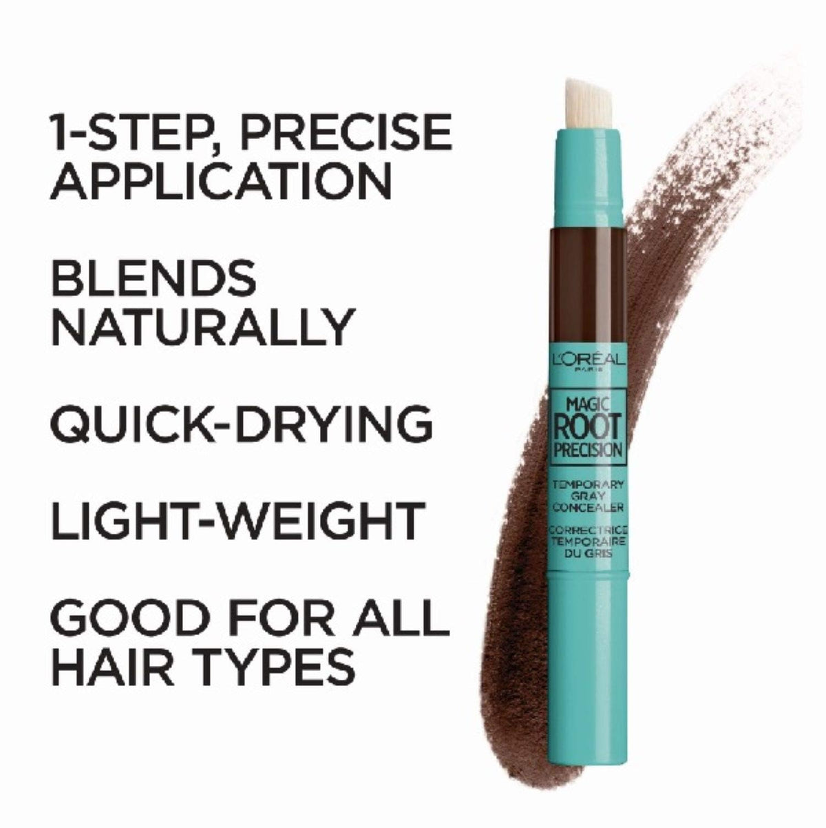 L'Oreal Paris Magic Root Precision Pen Dark Brown brush tip close-up