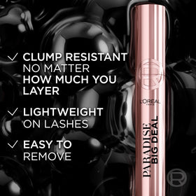 L'Oreal Paris Paradise Big Deal Mascara on a makeup table with other cosmetics