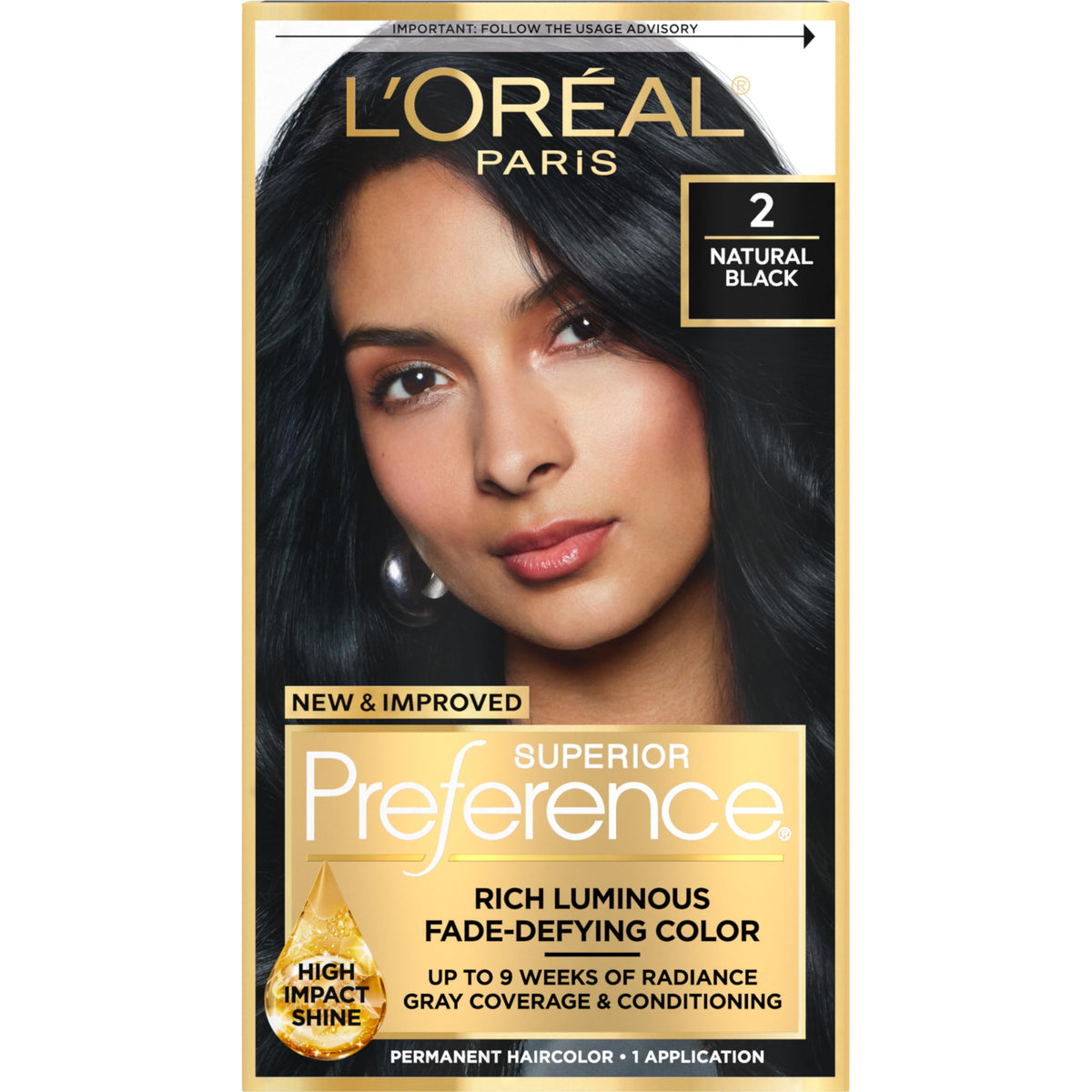 L'Oreal Paris Permanent Hair Colour Kit Natural Black 2 front view
