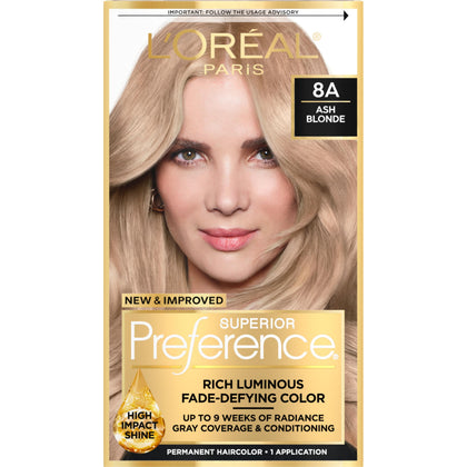 L'Oreal Paris quality Preference Hair Dye Ash Blonde 8A front view