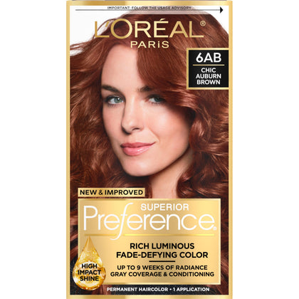 L'Oreal Paris quality Preference Hair Dye Chic Auburn Brown 6AB front view