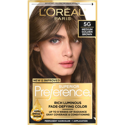 L'Oreal Paris quality Preference Hair Dye Medium Golden Brown 5G front view