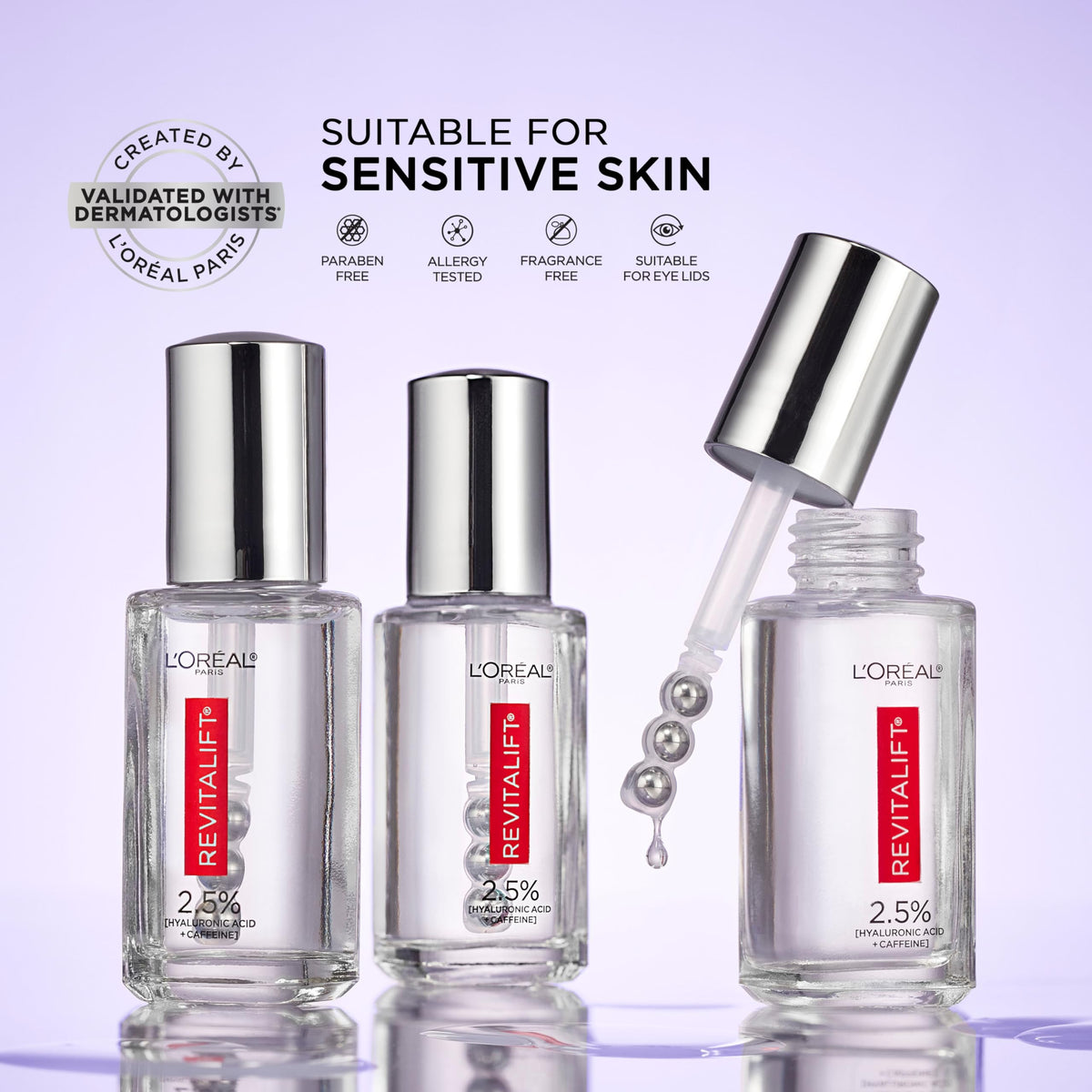 L'Oreal Paris Revitalift Eye Serum alongside other skincare products
