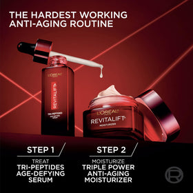 L'Oreal Paris Revitalift Triple Power Face Serum with skincare routine items