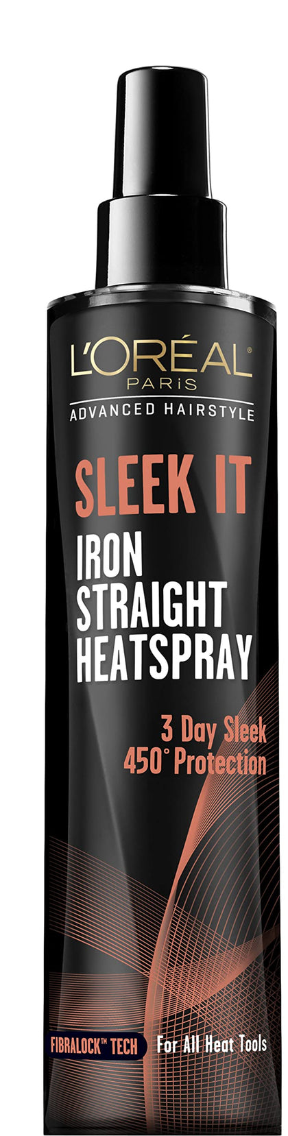 L'Oreal Paris Sleek It Iron Straight Heat Spray front view, 5.7 oz