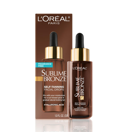 L'Oreal Paris Sublime Bronze Self Tanning Facial Drops front view with packaging