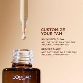 L'Oreal Paris Sublime Bronze Self Tanning Facial Drops lifestyle scene on a bathroom counter
