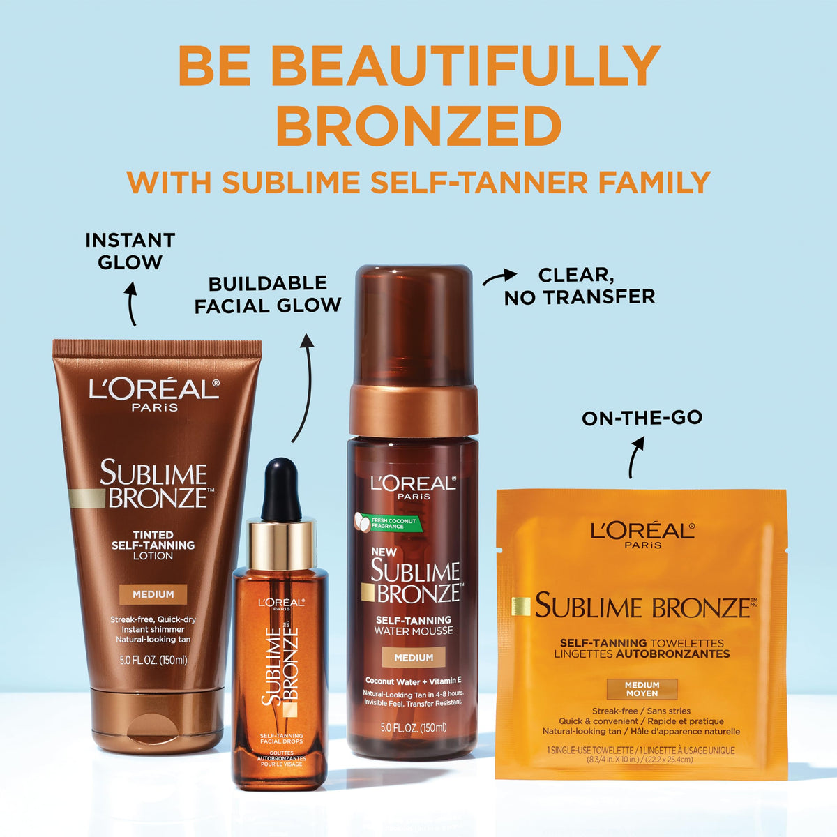 L'Oreal Paris Sublime Bronze Self-Tanning Lotion Medium in bathroom setting