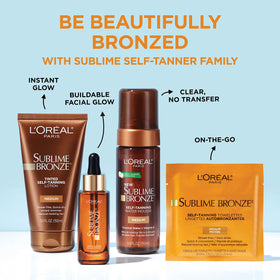 L'Oreal Paris Sublime Bronze Self Tanning Towelettes with a beach background