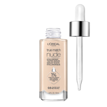 L'Oreal Paris True Match Nude Hyaluronic Tinted Serum Foundation front view, Very Light 0.5-2