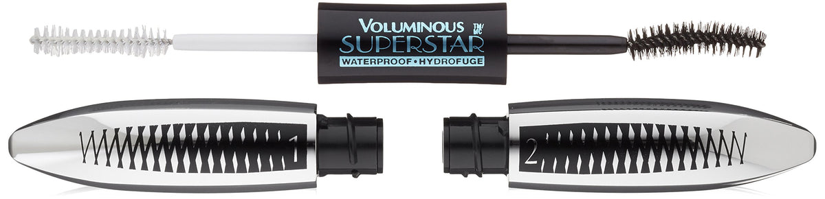 L'Oreal Paris Voluminous Superstar Waterproof Mascara front view with packaging