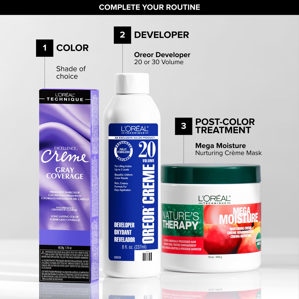 L'OREAL TECHNIQUE Oreor Developer 30 Volume 8 Oz side view showing packaging details