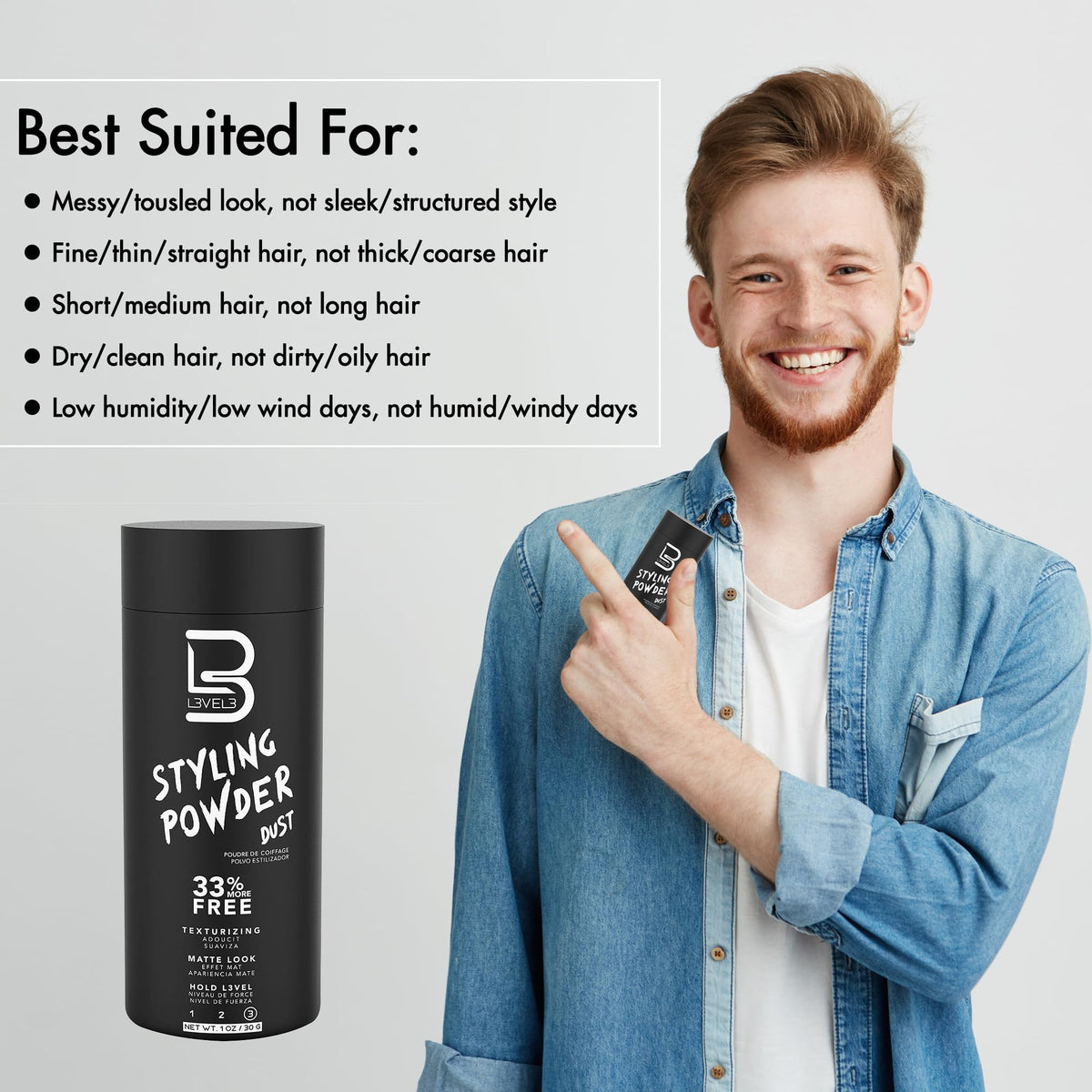 L3 Hair Texture Powder for Men 60g lifestyle use